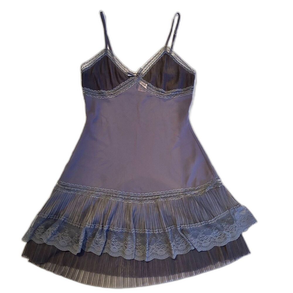 La Vie en Rose Gray Lace Pleated Ruffle Slip Dress Medium Y2K Lingerie